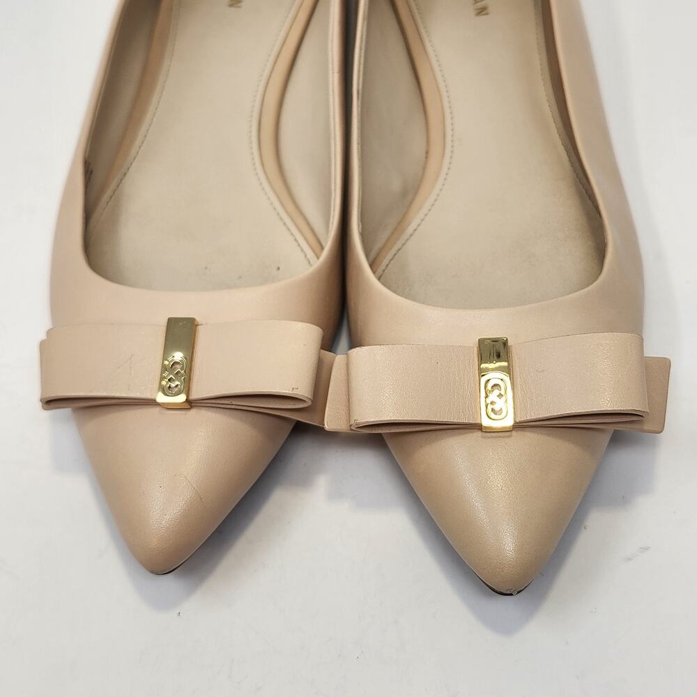 Cole Haan Tali Bow Skimmer Nude Leather Ballet Flats Size 7B Pointed Toe Shoes - Picture 3 of 9